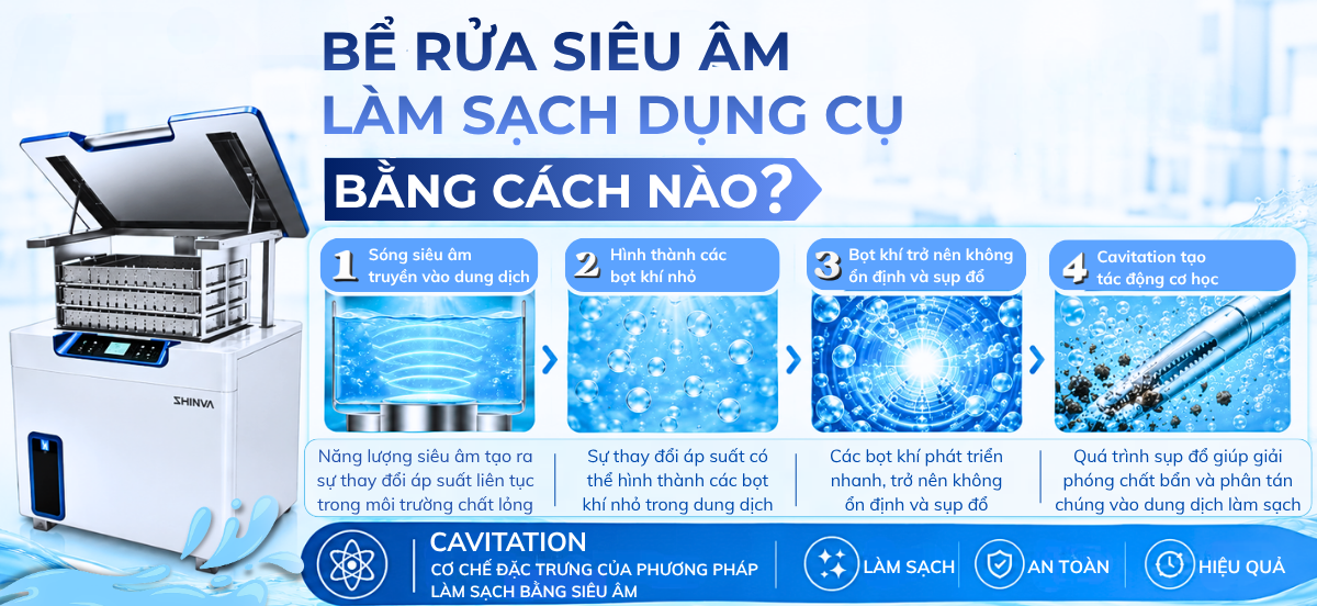 Bể rửa siêu âm làm sạch dụng cụ bằng cách nào
